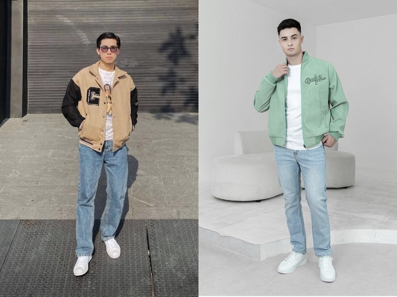 Mix đồ đi đám cưới với quần jean và áo bomber nam