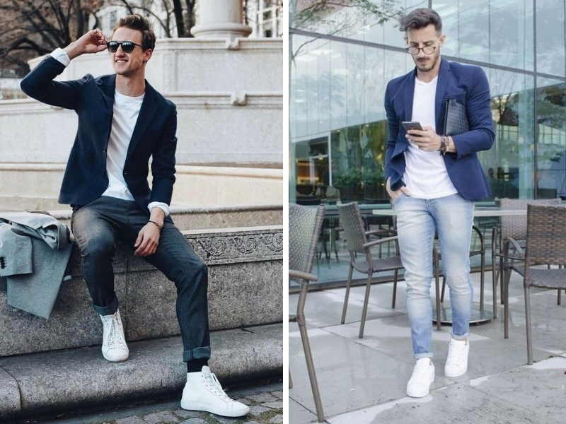 Phối áo vest, quần jeans và giày sneaker giúp bạn sang trọng hơn