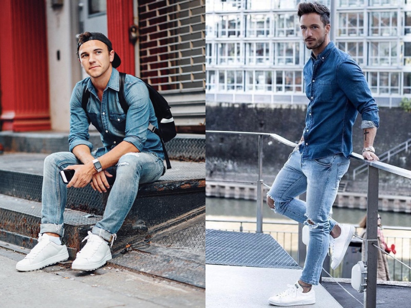 Mix đồ đi đám cưới với quần jean và giày sneaker