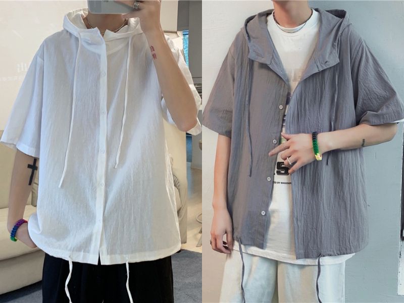 Áo sơ mi hoodie nam trơn tay lỡ phù hợp với những bạn theo đuổi phong cách tối giản mà cá tính