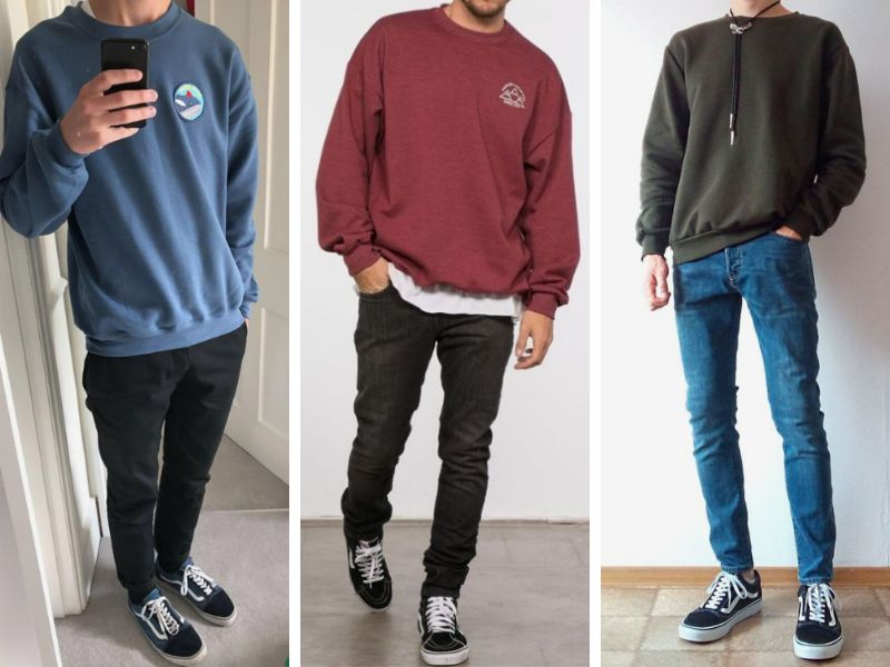 Phối đồ với giày vans nam và sweater, quần jeans cực kỳ phù hợp cho những ngày thu đông