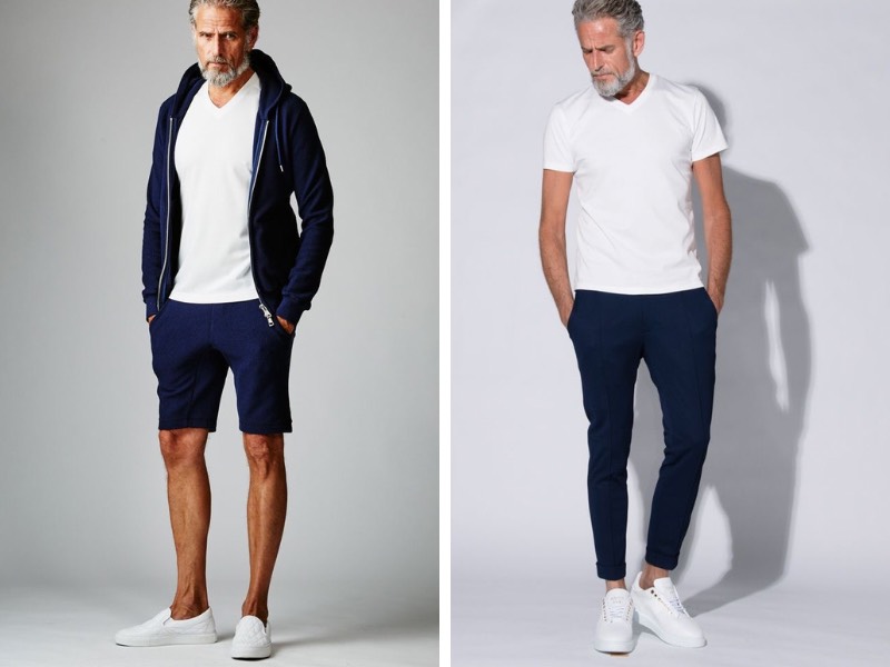 Phối áo thun trắng mix quần xanh navy theo phong cách Smart Casual 