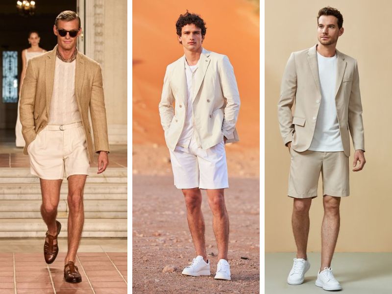 Áo blazer nam phối đồ với quần short