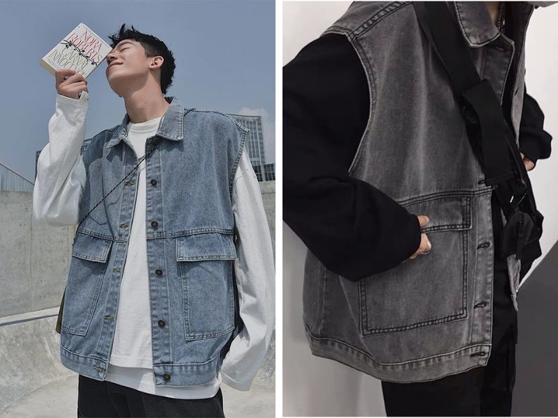 Mẫu áo gile denim nam năng động