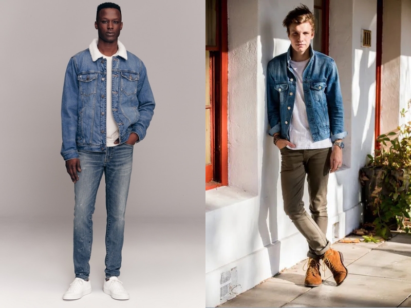 Kết hợp áo phông cùng áo khoác denim và quần skinny