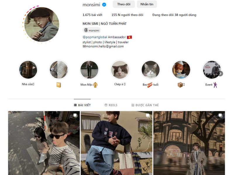 Trang Instagram phối đồ đẹp nam của Monsimi