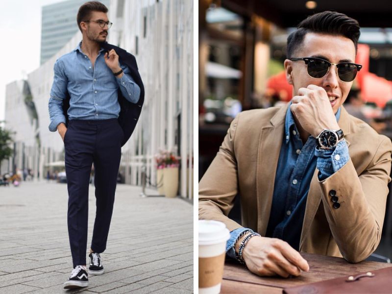 Áo sơ mi chambray phối suit