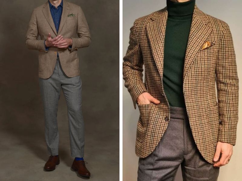 Outfit Grandpa Core với áo blazer caro