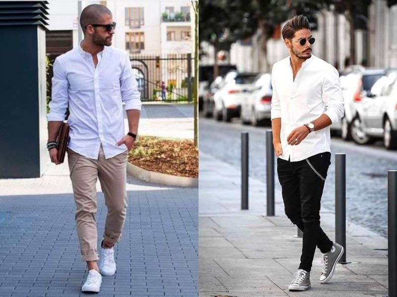 Phong cách thời trang smart - casual khi phối áo sơ mi cùng quần jogger bó ống nam