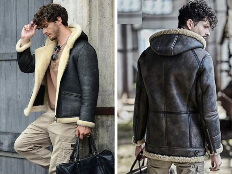Shearling jacket có mũ