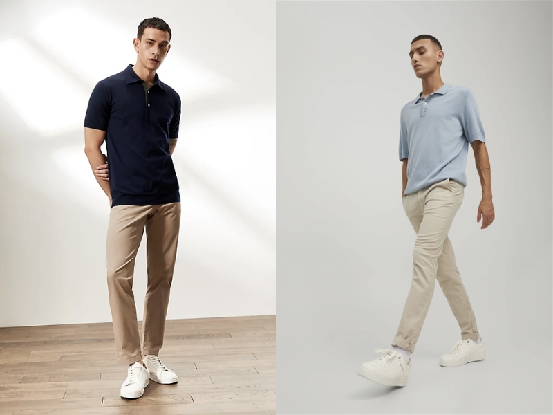 Phối quần chinos màu beige nam với áo polo