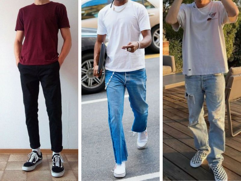 Phối đồ với giày vans nam cùng quần jeans và áo thun đơn giản