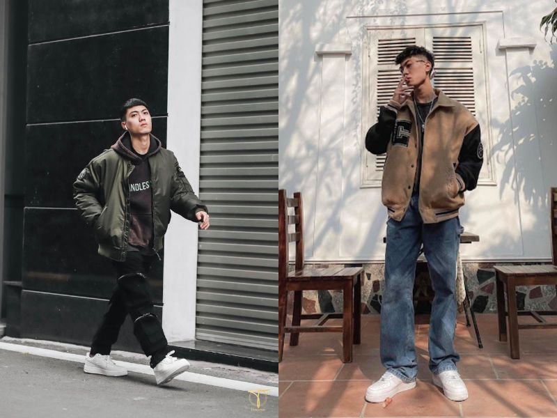 Phối áo bomber cùng một chiếc áo Hoodies bên trong vừa giúp giữ ấm cực tốt lại thoải mái rất hợp cho những bữa tiệc sinh nhật năng động.