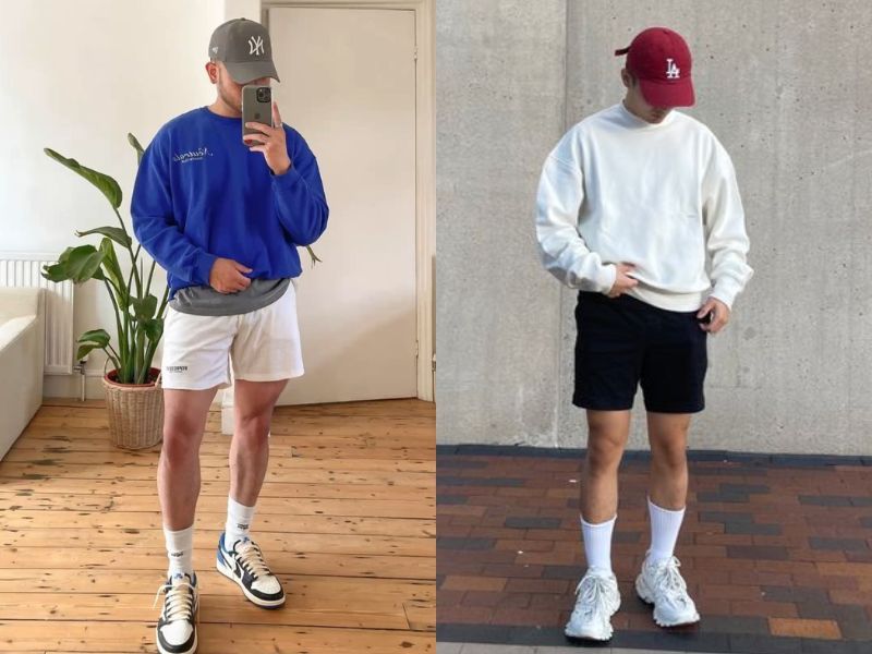 Phối áo sweater màu sáng cùng với quần short