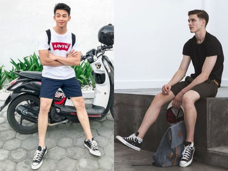 Mang giày Converse cổ thấp nam cùng quần short vô cùng năng động