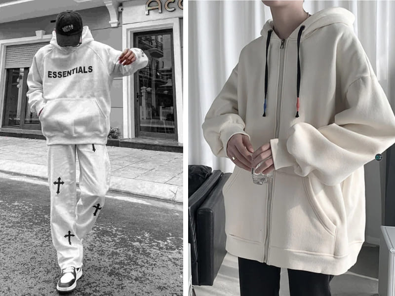 Kết hợp áo hoodie ivory cùng quần vải