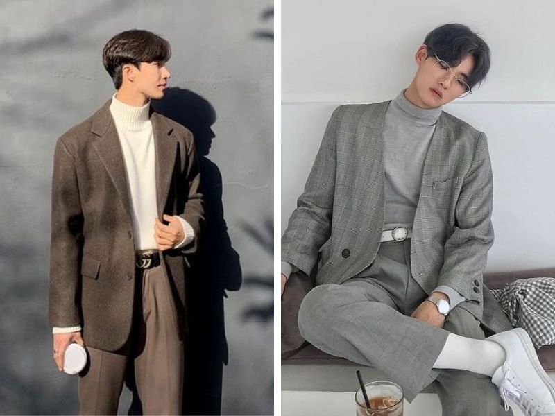 Phối áo blazer form rộng với áo cổ lọ