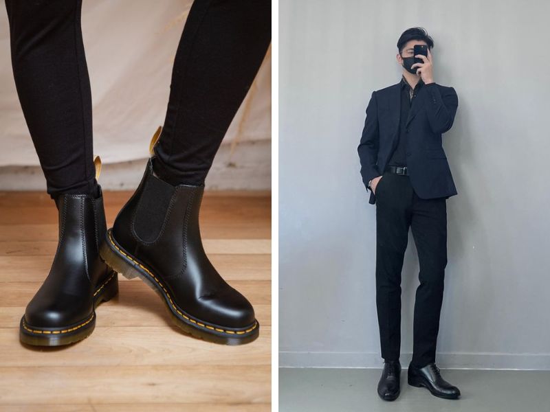 Quần tây áo sơ mi nam phối với giày Chelsea Boots