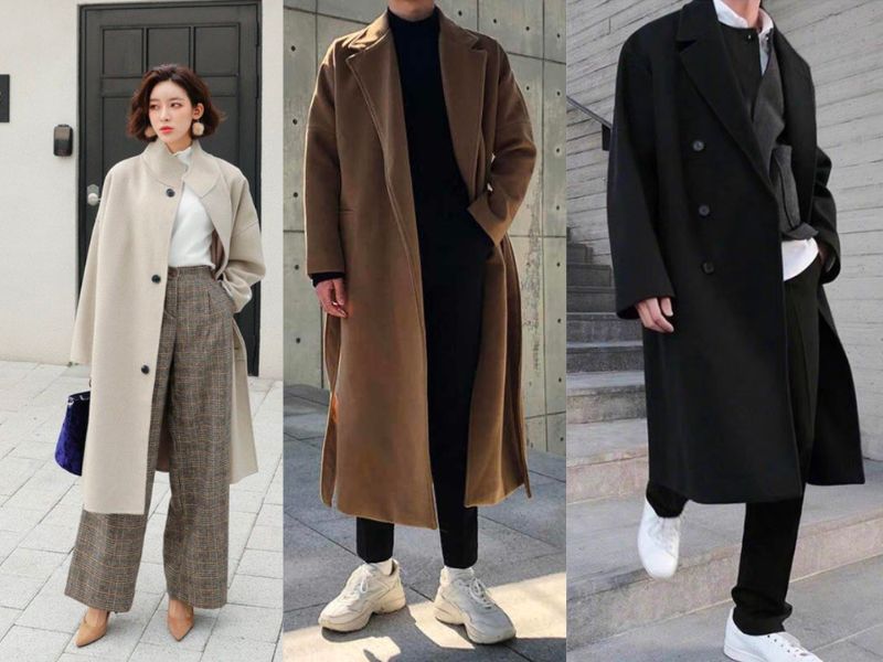 Phối đồ phong cách thời trang Normcore cùng áo khoác dáng dài và áo len mix cùng quần jean ống rộng 