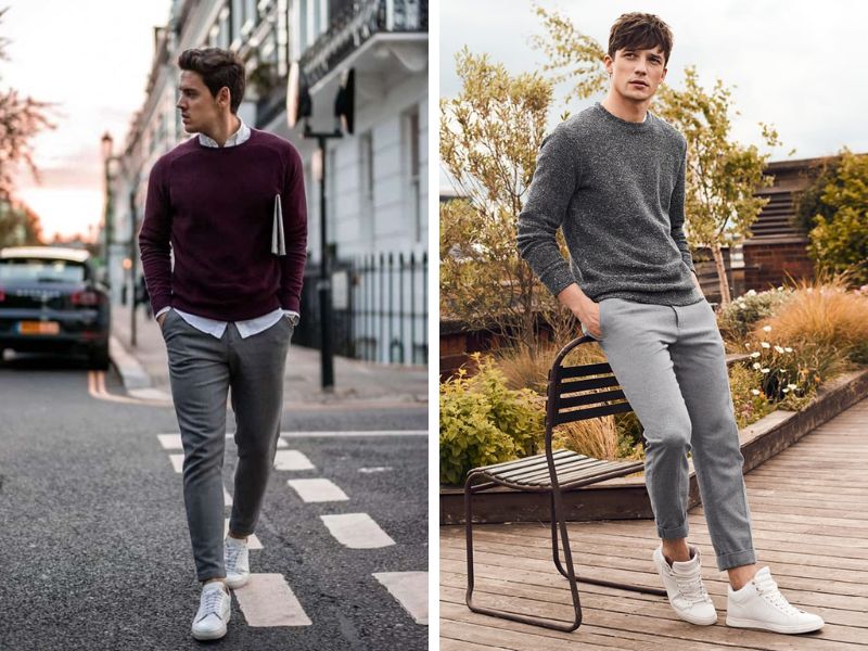 Quần tây nam phối áo len cổ tròn