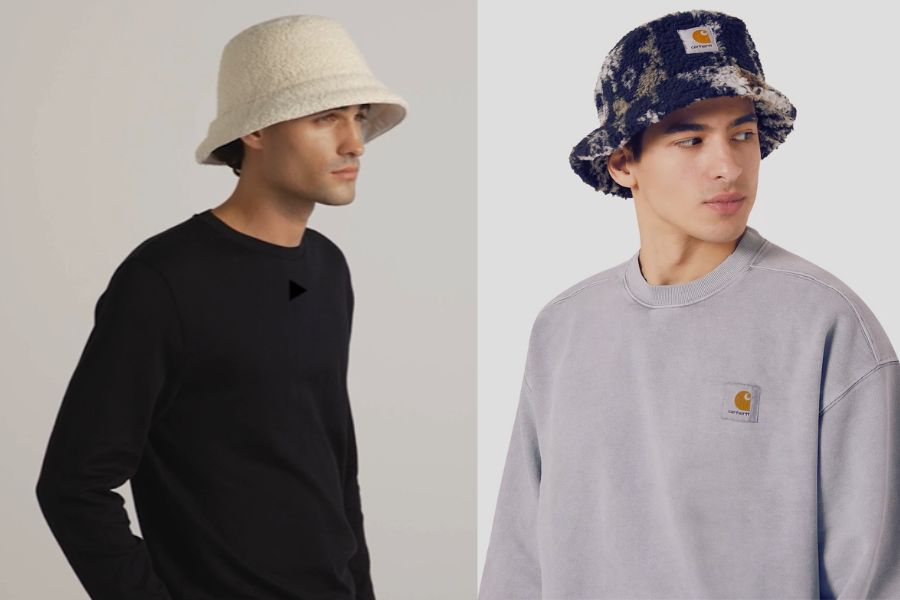 Mũ bucket lông cừu phối sweater