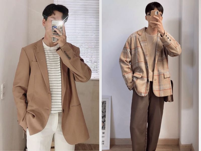 Quần kaki phối áo thun và áo blazer