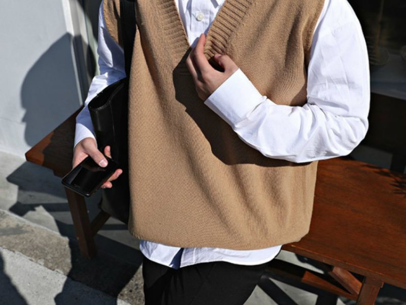 Latte Color Vest Mix &Amp; Match With White Shirt 