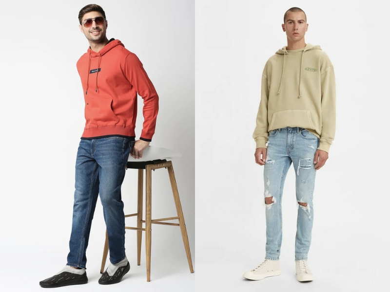 Áo hoodie kết hợp quần jean hoặc denim