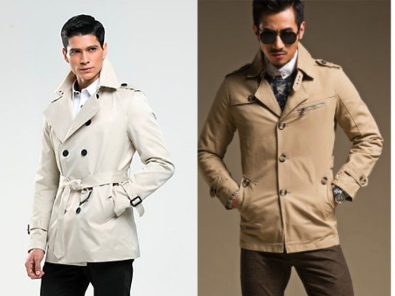 Bản phối theo phong cách Smart Casual khi phối đồ với áo măng tô ngắn nam và áo sơ mi trắng 