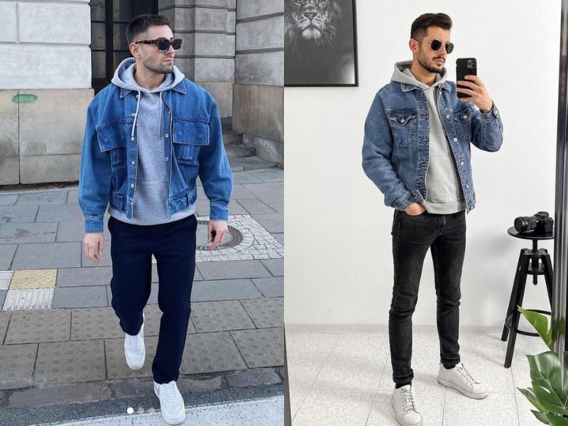 Áo hoodie và áo khoác denim là hai item thời trang phổ biến