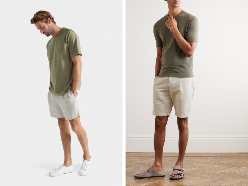 Phối quần short linen nam cùng áo thun