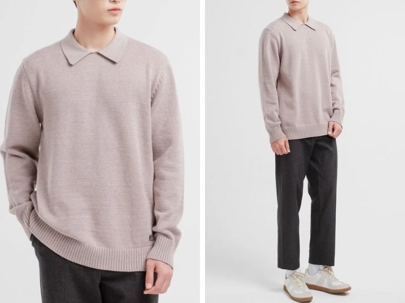 Áo sweater nam SSSTUTTER cổ polo chất len hàn quốc