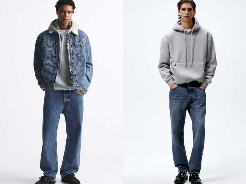 Áo hoodie phối cùng quần jean vintage nam
