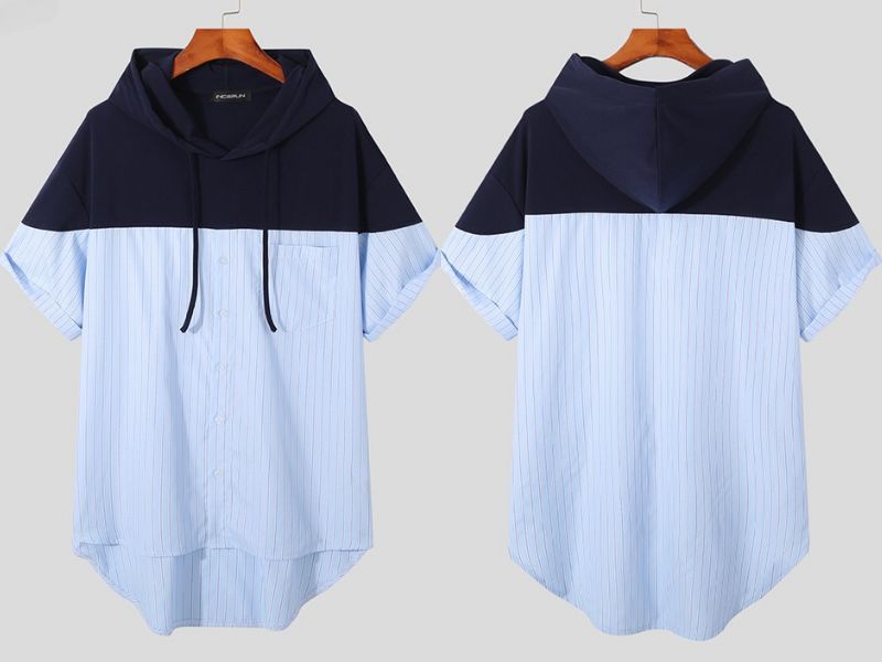 Áo sơ mi hoodie nam ngắn tay phối màu mang vẻ đẹp trẻ trung, năng động