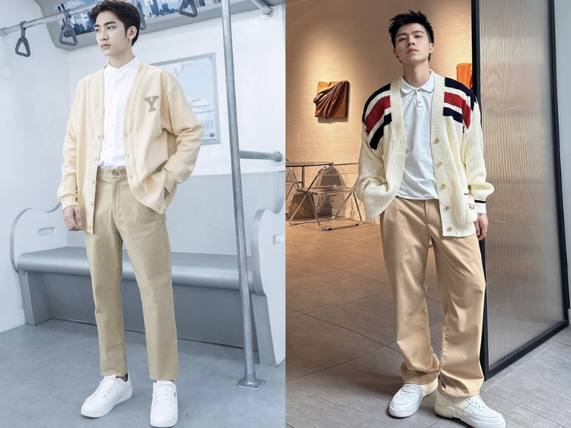 Kết hợp giày trắng nam với áo Cardigan