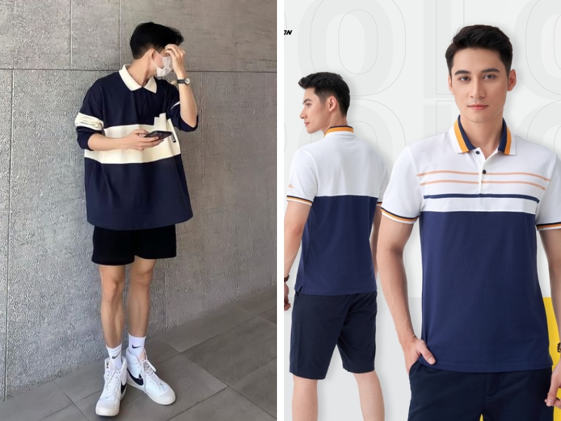 Phong cách năng động với áo polo APC23095 màu tím than sáng và quần short