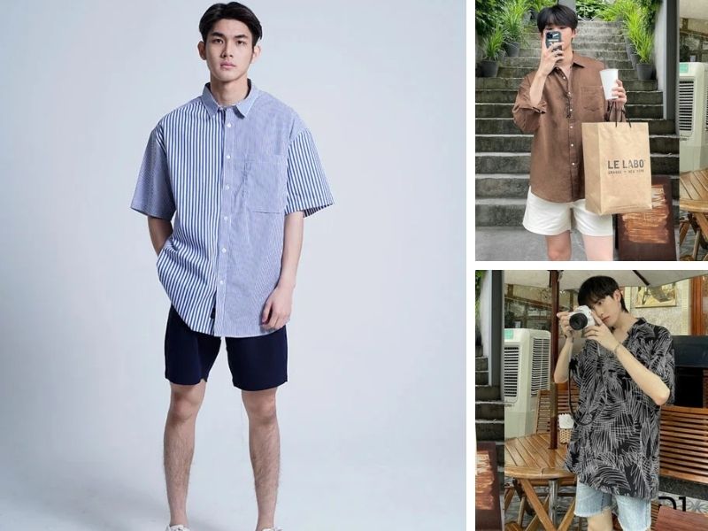 Sơ mi nam oversize phối quần short