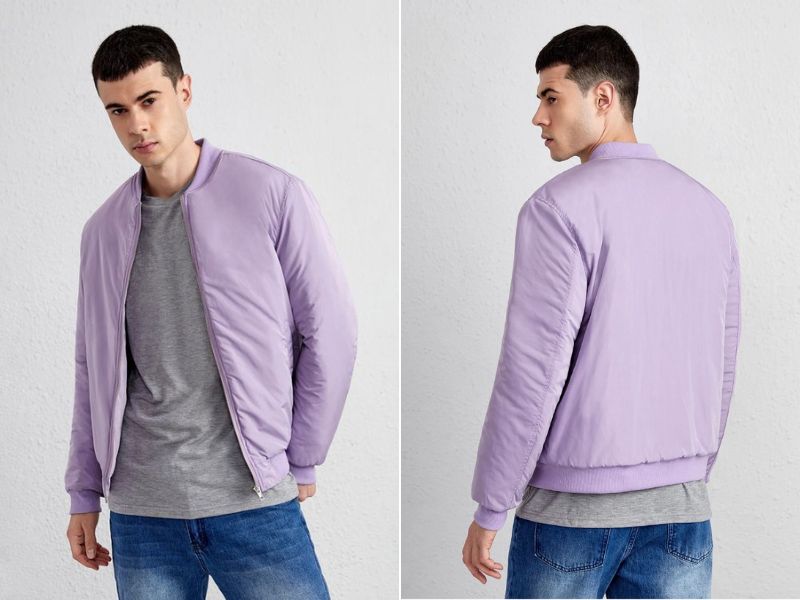 Áo bomber màu tím lilac vô cùng cá tính lạ mắt