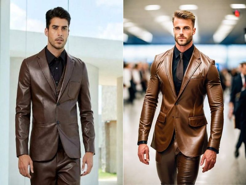 Phối áo vest da nam với quần da