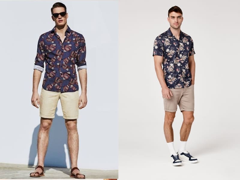 Phối đồ cho nam khi du lịch Châu Âu mùa hè với áo sơ mi floral và quần short kaki