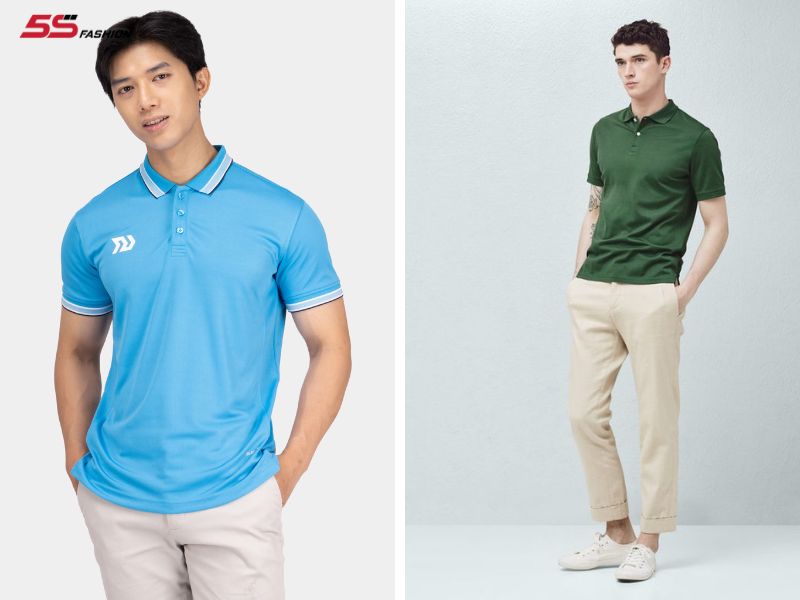 Phối quần kaki với áo polo thể thao