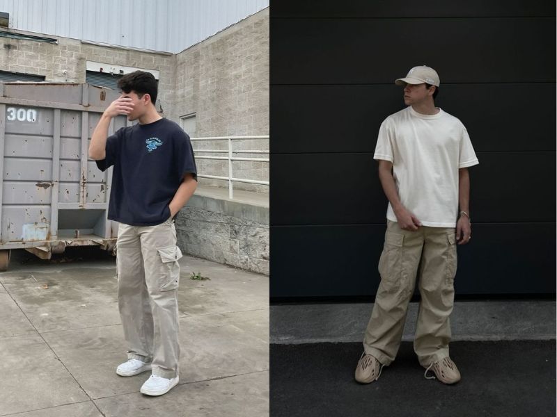 Cách phối đồ với cargo pants nam và áo thun