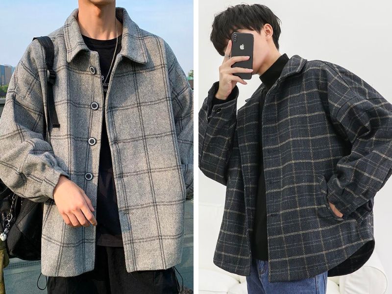 Mẫu áo khoác dạ caro nam kiểu dáng oversize 