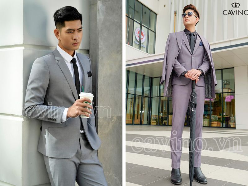 Bộ vest nam xám lông chuột đậm cao cấp - Cavino