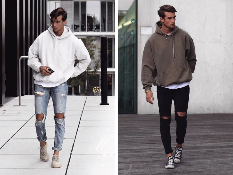 Cách phối đồ với quần jean nam mùa đông cùng áo hoodie