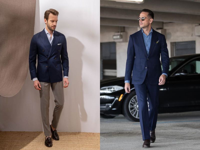 Bộ suit nam xanh navy denim cá tính, thời thượng