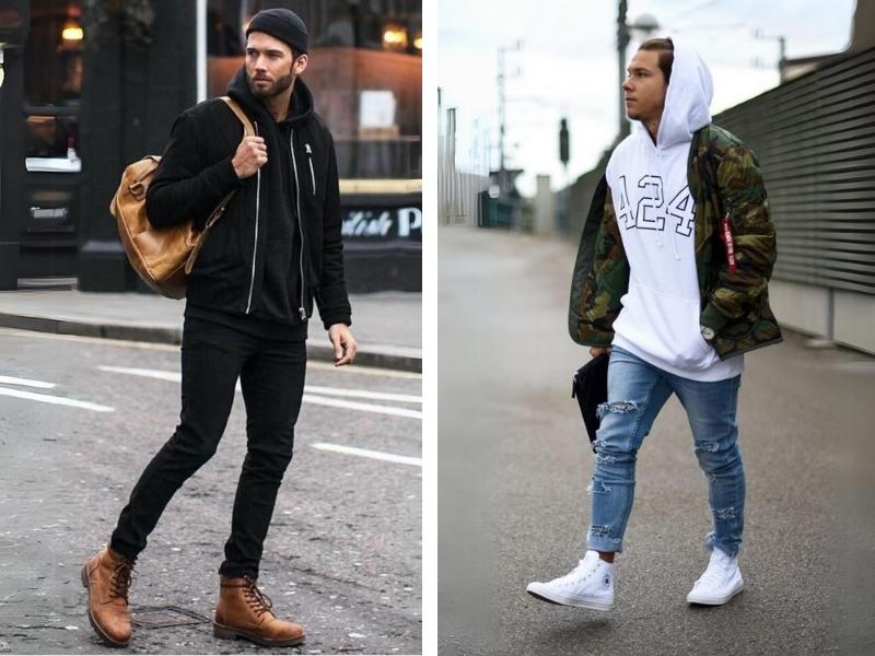 Phối đồ với giày thể thao cao cổ nam và áo Hoodie