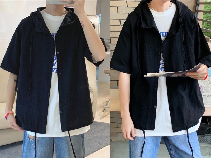 Cách phối áo sơ mi hoodie cùng áo phông được nhiều bạn trẻ yêu thích