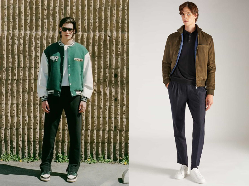 Chiếc quần baggy cùng với một chiếc áo khoác nam bomber da lộn sẽ là một outfit thoải mái và năng động, phù hợp với mọi dịp