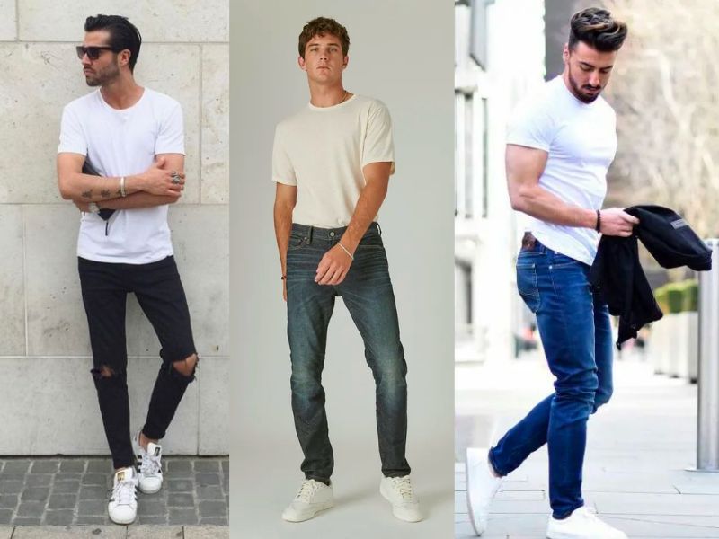 Mix áo thun trắng basic cùng quần jeans là set outfit tối giản phù hợp với phong cách Normcore cho trang phục thường ngày 